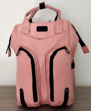 Mochila modelo Daphne, color rosa, posición frontal, mochila pañalera