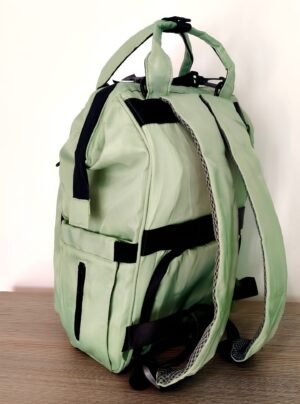 Mochila modelo Daphne, color turquesa, parte trasera, mochila pañalera