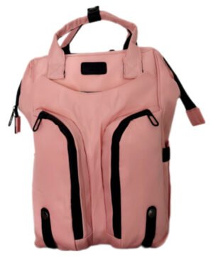Mochila Daphne Rosa – Mochila de maternidad con diseño moderno y múltiples compartimentos en tono rosa, ideal para madres en movimiento
